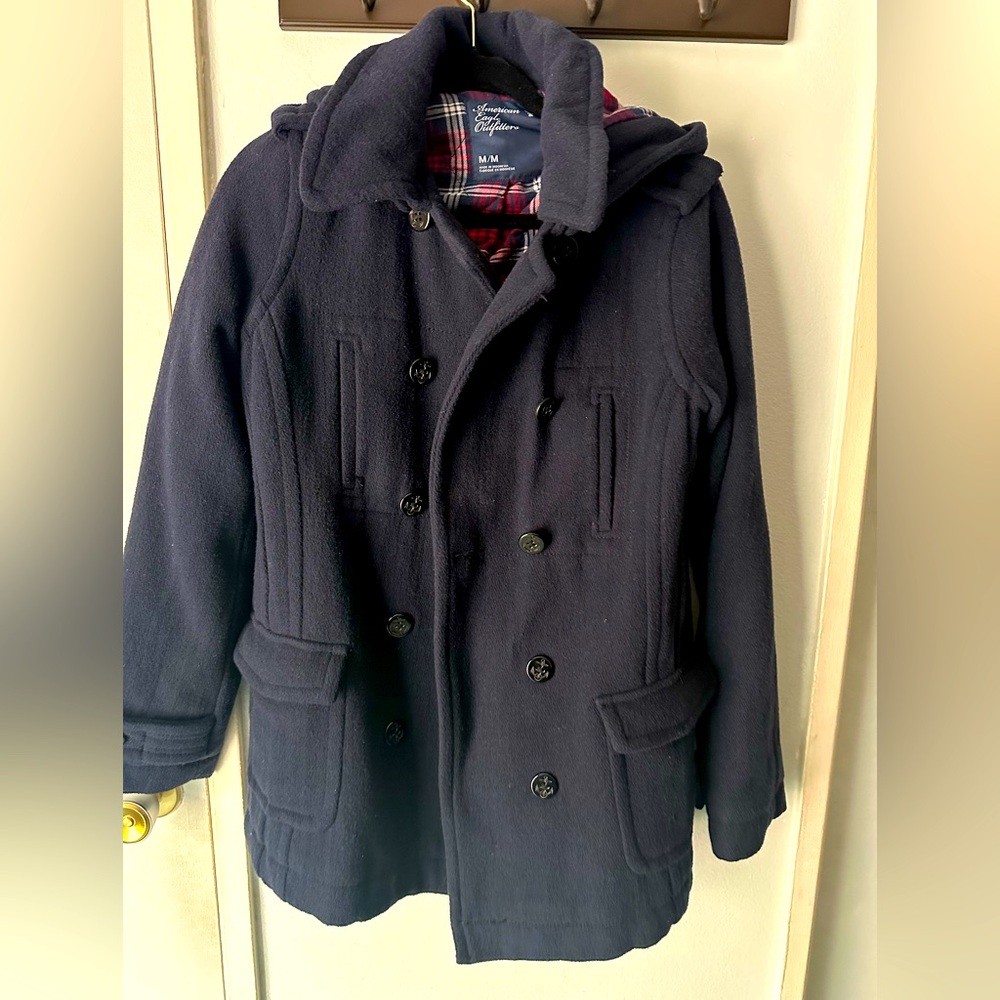 Women’s American Eagle Outfitters Navy Blue Pea Coat with detachable hood